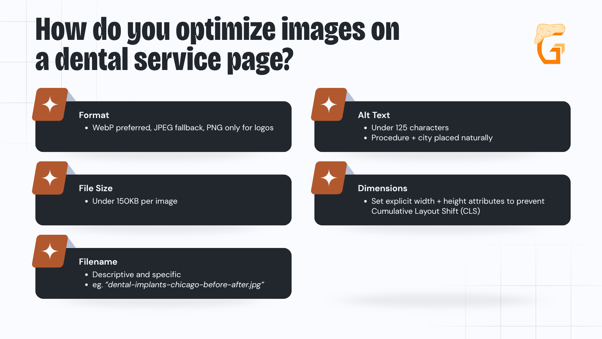 How do you optimize images on a dental service page