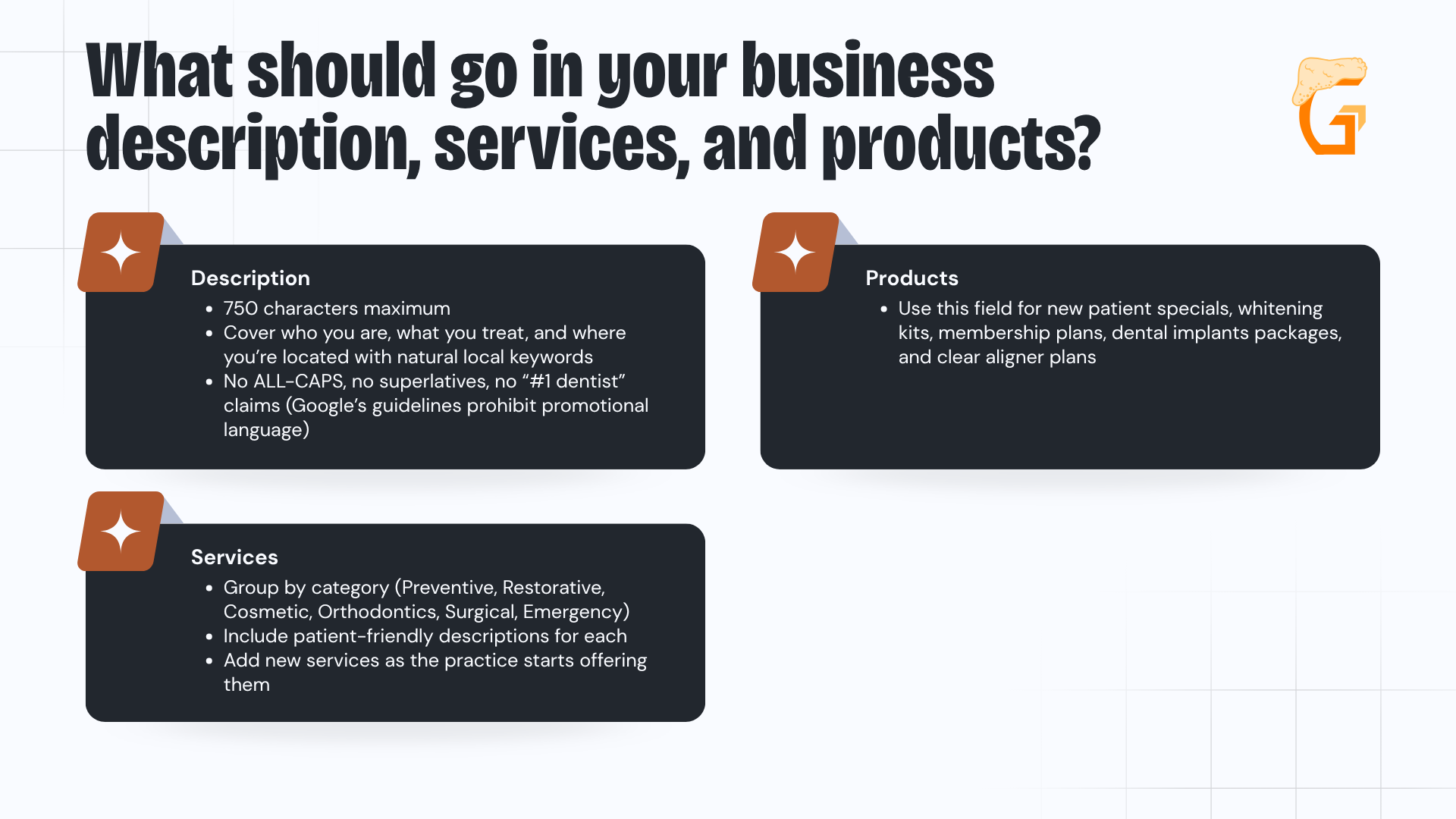 What should go in your business description, services, and products