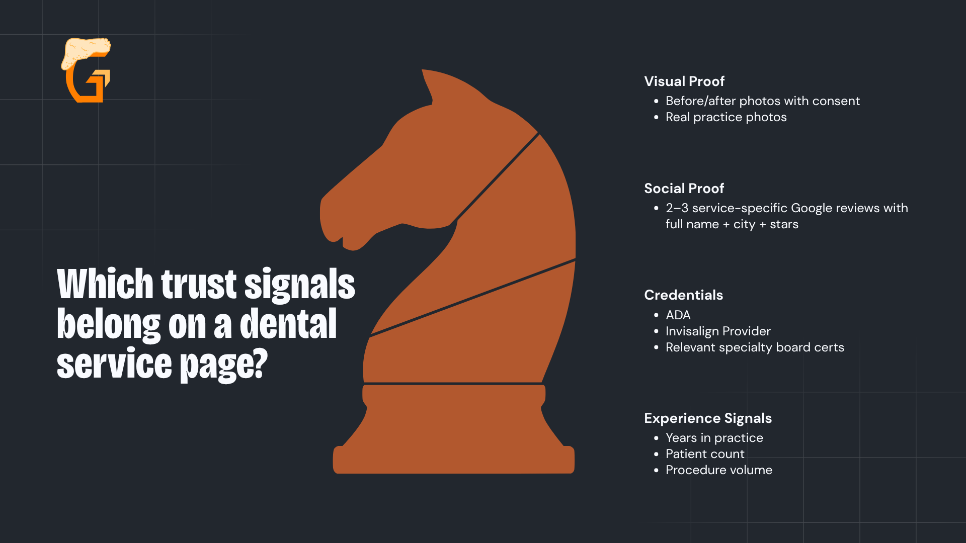 Which trust signals belong on a dental service page