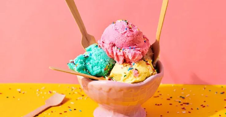 Bowl of colorful ice cream scoops